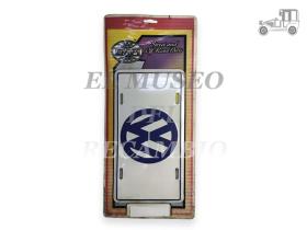 Placa de matrícula rectangular blanca y azul logo Volkswagen Recambio